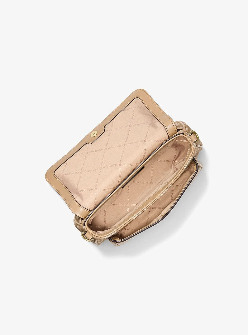 Michael Kors Jet Set Travel Small Logo Jacquard Denim Crossbody Bag With Pouch Camel
