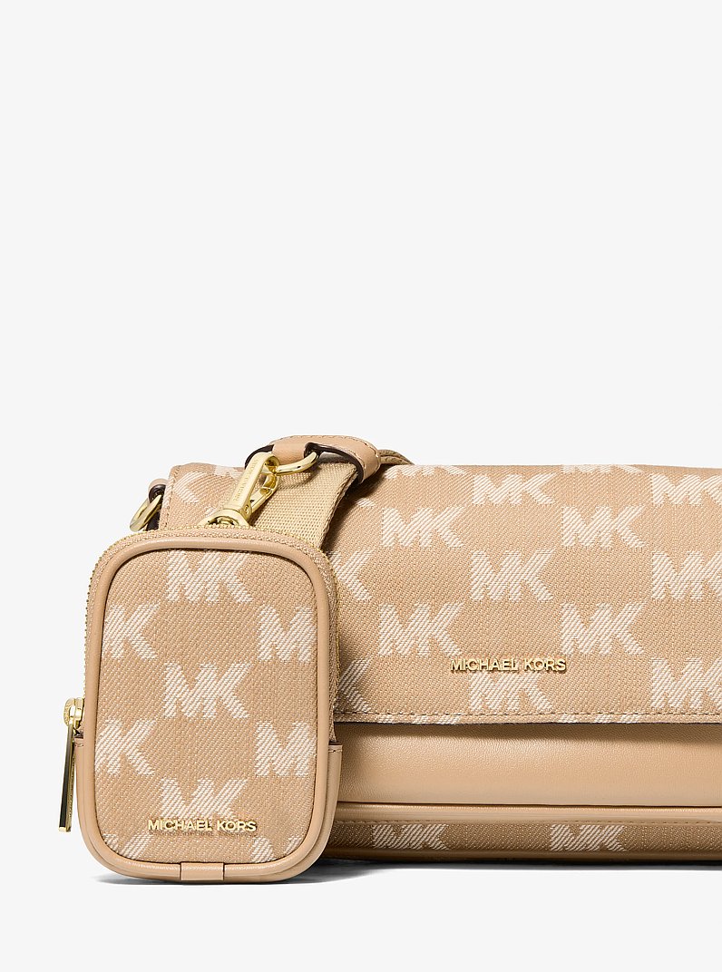 Michael Kors Jet Set Travel Small Logo Jacquard Denim Crossbody Bag With Pouch Camel