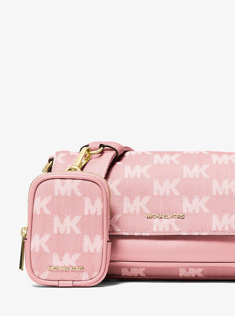 Michael Kors Jet Set Travel Small Logo Jacquard Denim Crossbody Bag With Pouch Powder Blush