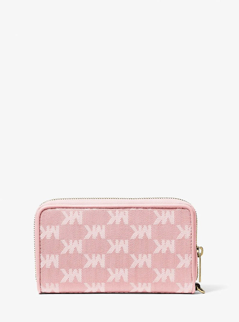 Michael Kors Jet Set Travel Large Logo Jacquard Denim Smartphone Wallet Powder Blush
