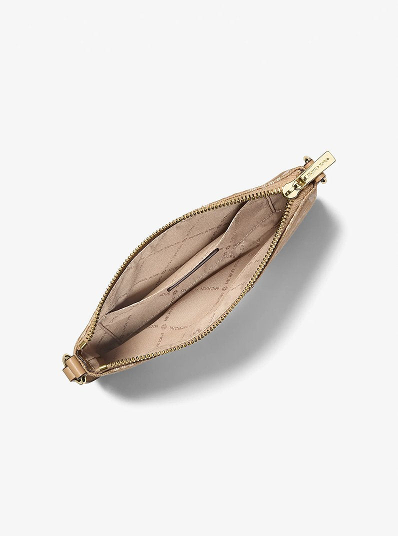 Michael Kors Jet Set Travel Small Logo Jacquard Denim Wristlet Camel