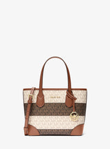 Michael Kors Eva Extra-Small Striped Signature Logo Convertible Tote Bag Vanilla-Luggage