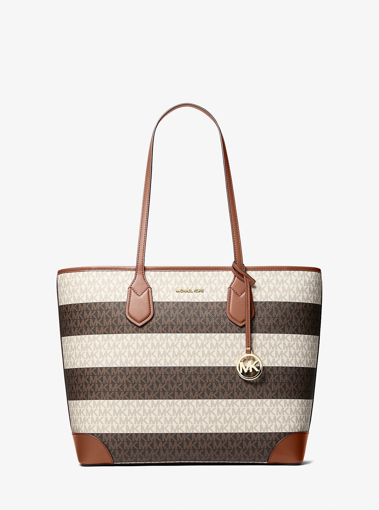 Eva Large Striped Signature Logo Tote Bag Vanilla-Luggage Vanilla-Luggage