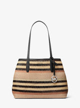 Michael Kors Avalon Medium Striped Woven Tote Bag Black
