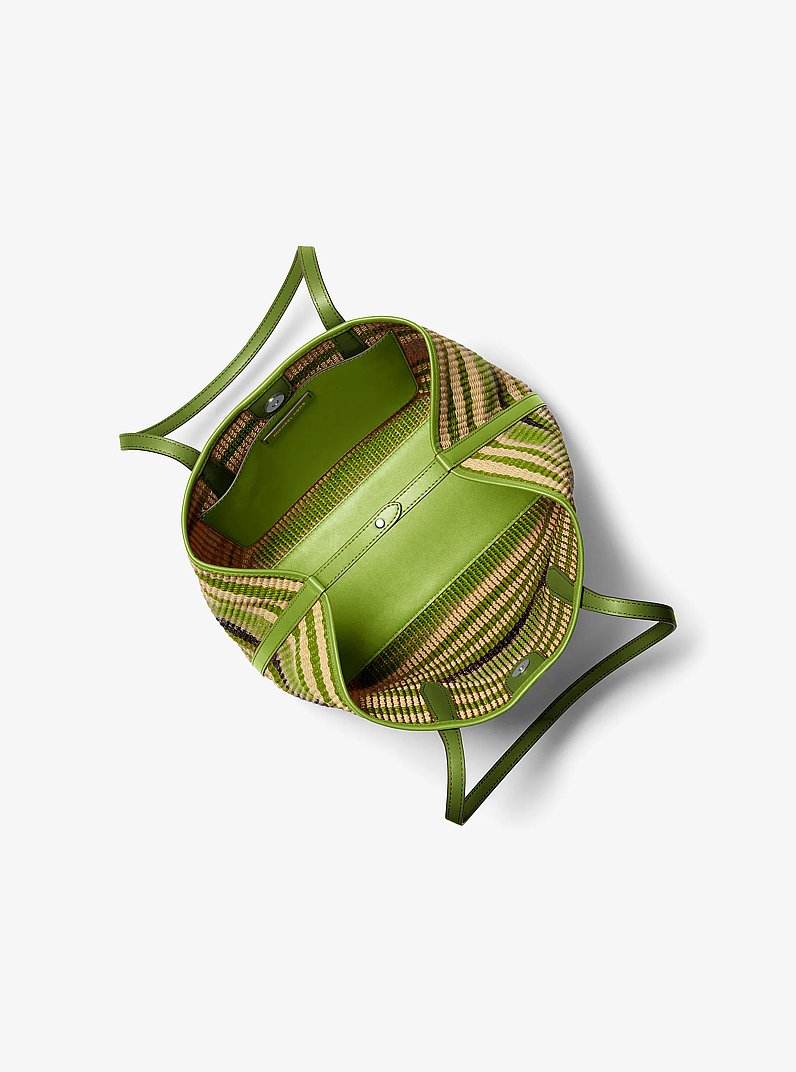 Michael Kors Avalon Medium Striped Woven Tote Bag Lime
