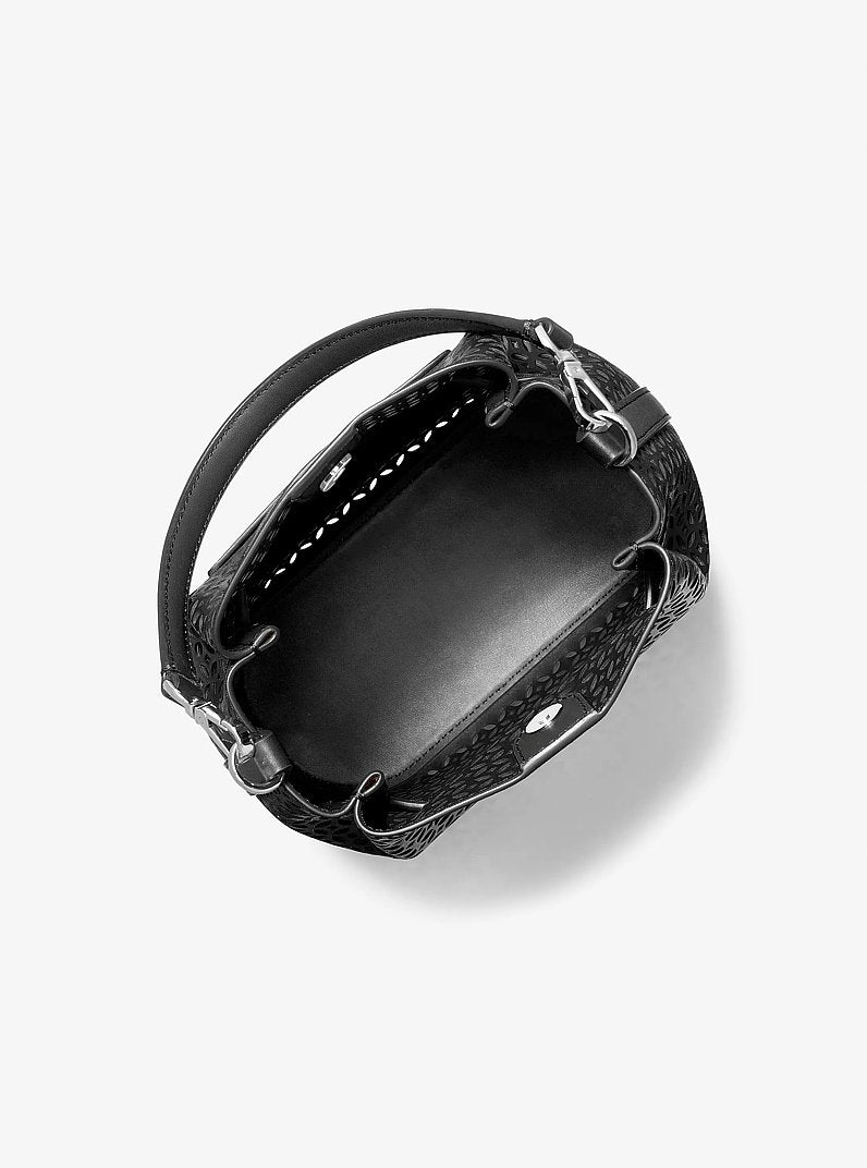 Michael Kors Carson Small Floral Laser Cut Bucket Crossbody Bag Black