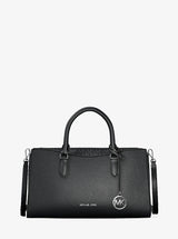 Michael Kors Arden Medium Pebbled Leather and Signature Logo Top-Zip Satchel Black
