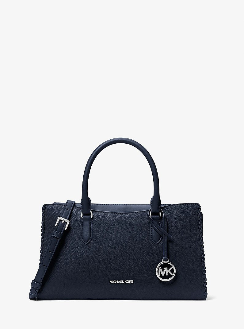 Michael Kors Arden Medium Top-Zip Satchel Navy