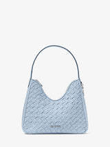 Michael Kors Nayla Small Woven Signature Logo Hobo Shoulder Bag Pale Ocean