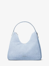 Michael Kors Nayla Medium Suede Hobo Shoulder Bag Pale Ocean