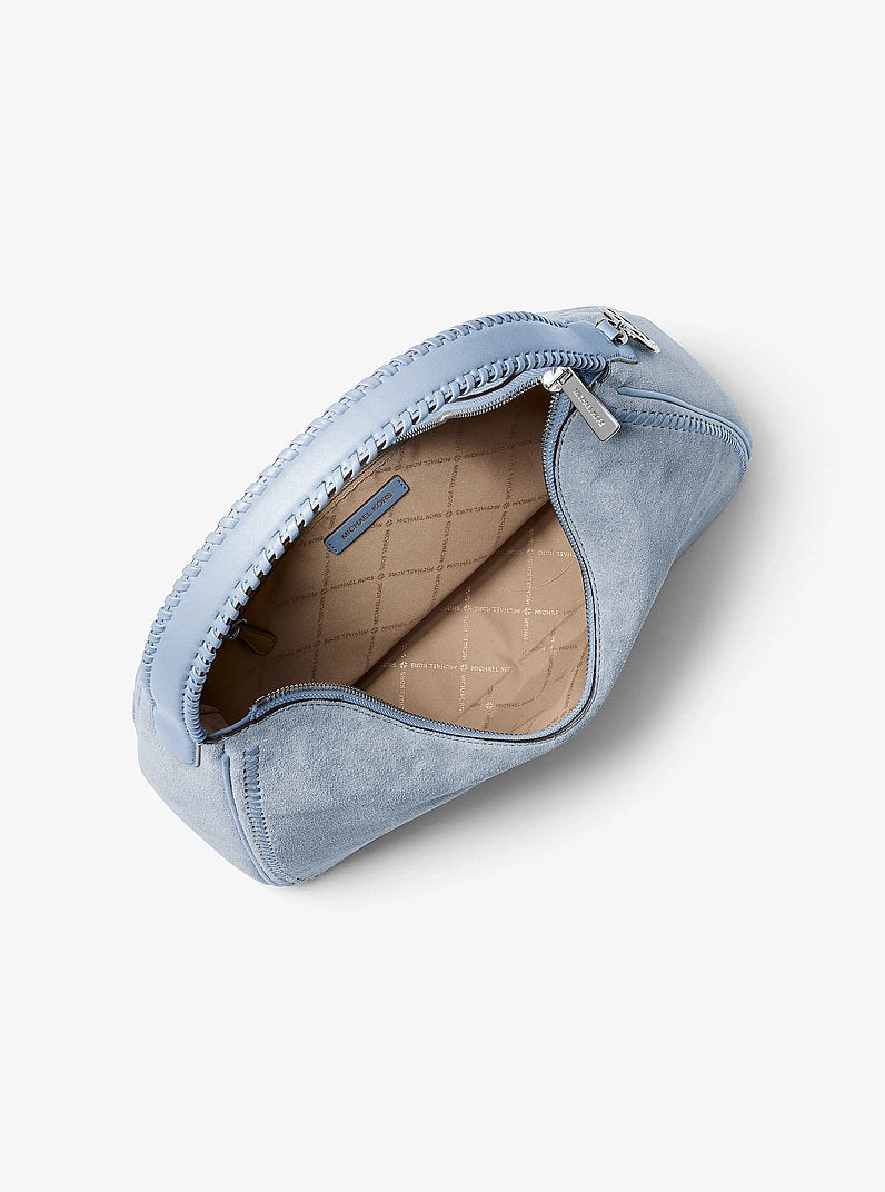 Michael Kors Nayla Medium Suede Hobo Shoulder Bag Pale Ocean