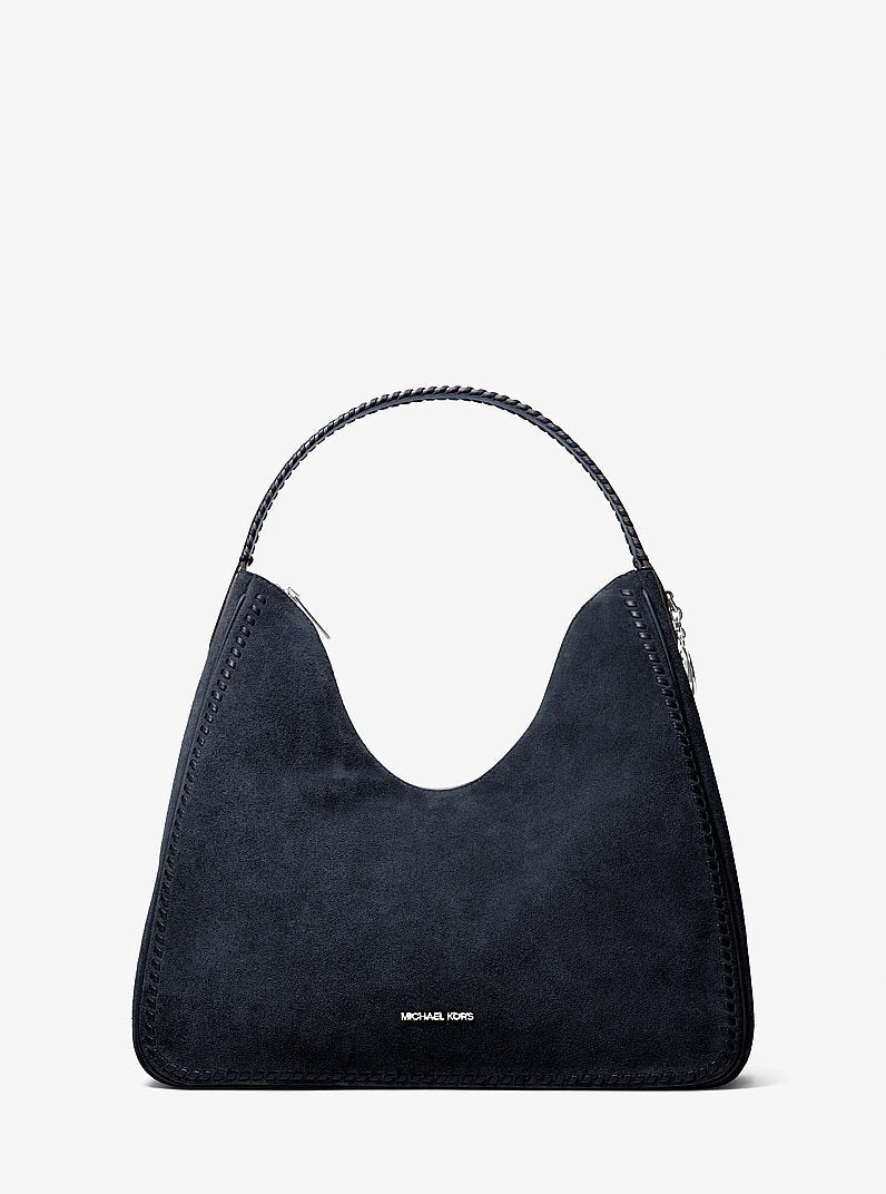 Michael Kors Nayla Medium Suede Hobo Shoulder Bag Navy