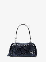 Michael Kors Cecily Small Studded Snake Embossed Shoulder Bag Navy