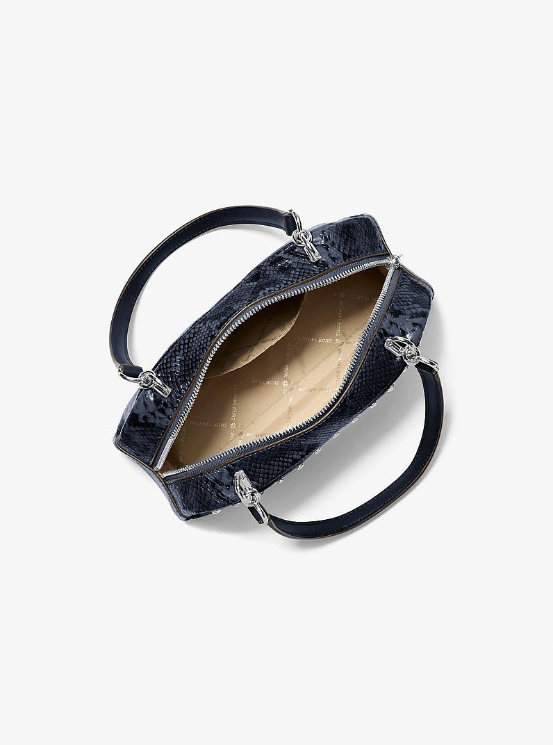 Michael Kors Cecily Small Studded Snake Embossed Shoulder Bag Navy