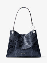 Michael Kors Christina Large Snake Embossed Shoulder Bag Navy