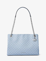 Michael Kors Christina Medium Signature Logo Shoulder Bag Pale Ocean