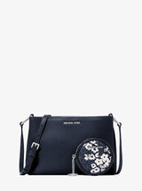 Michael Kors Trisha Pebbled Leather Crossbody Bag With Printed Signature Logo Pouch Navy