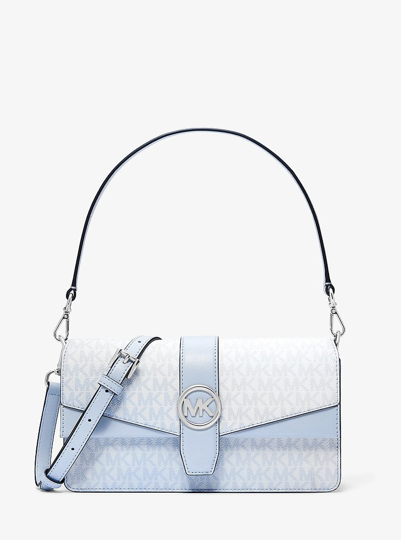 Michael Kors Greenwich Medium Signature Logo Shoulder Bag Pale Ocean