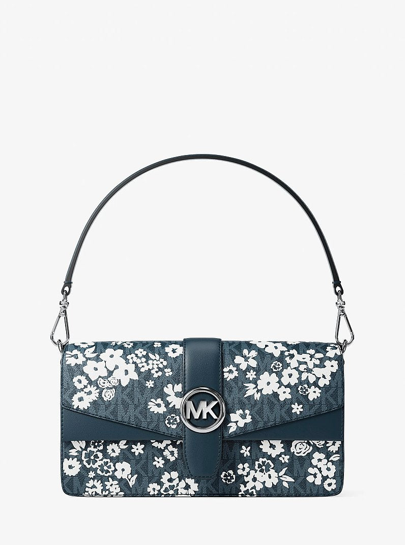 Michael Kors Greenwich Medium Printed Signature Logo Convertible Shoulder Bag Admiral
