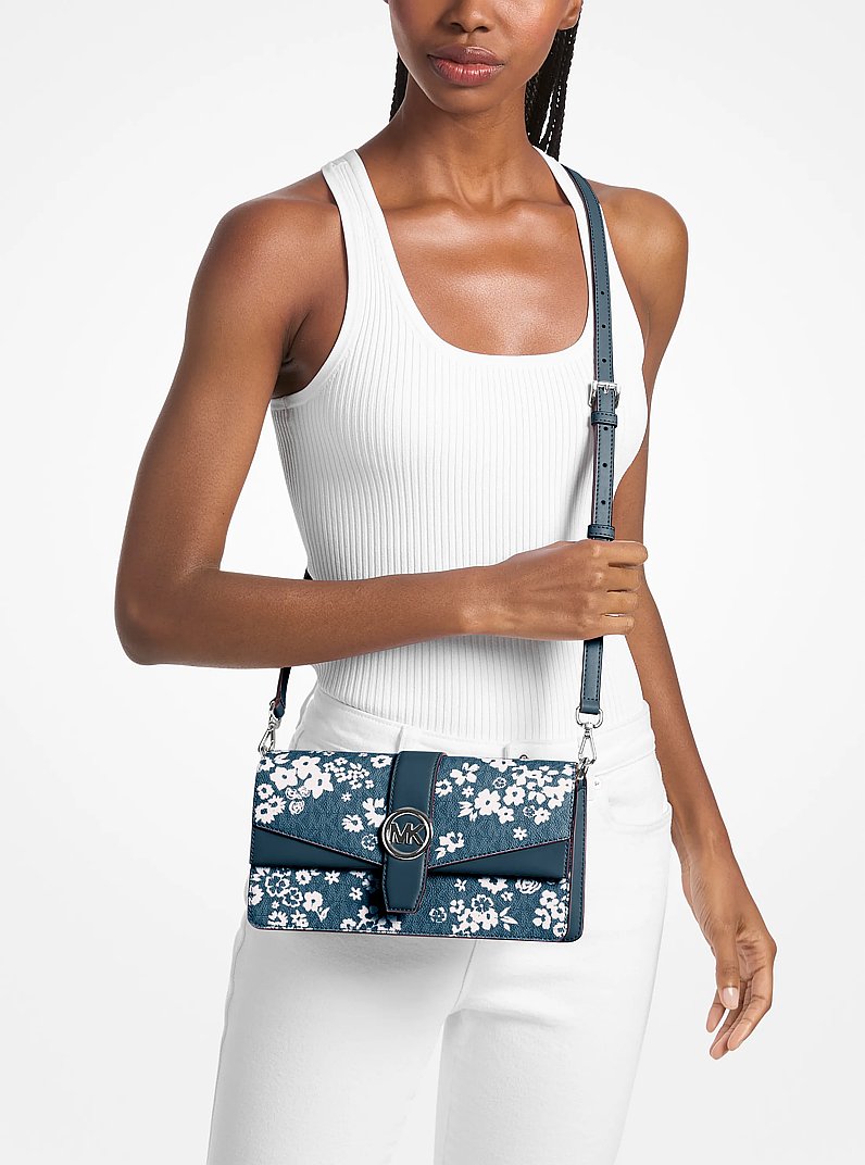Michael Kors Greenwich Medium Printed Signature Logo Convertible Shoulder Bag Admiral