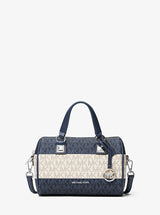 Michael Kors Grayson Small Striped Signature Logo Duffel Crossbody Bag Navy