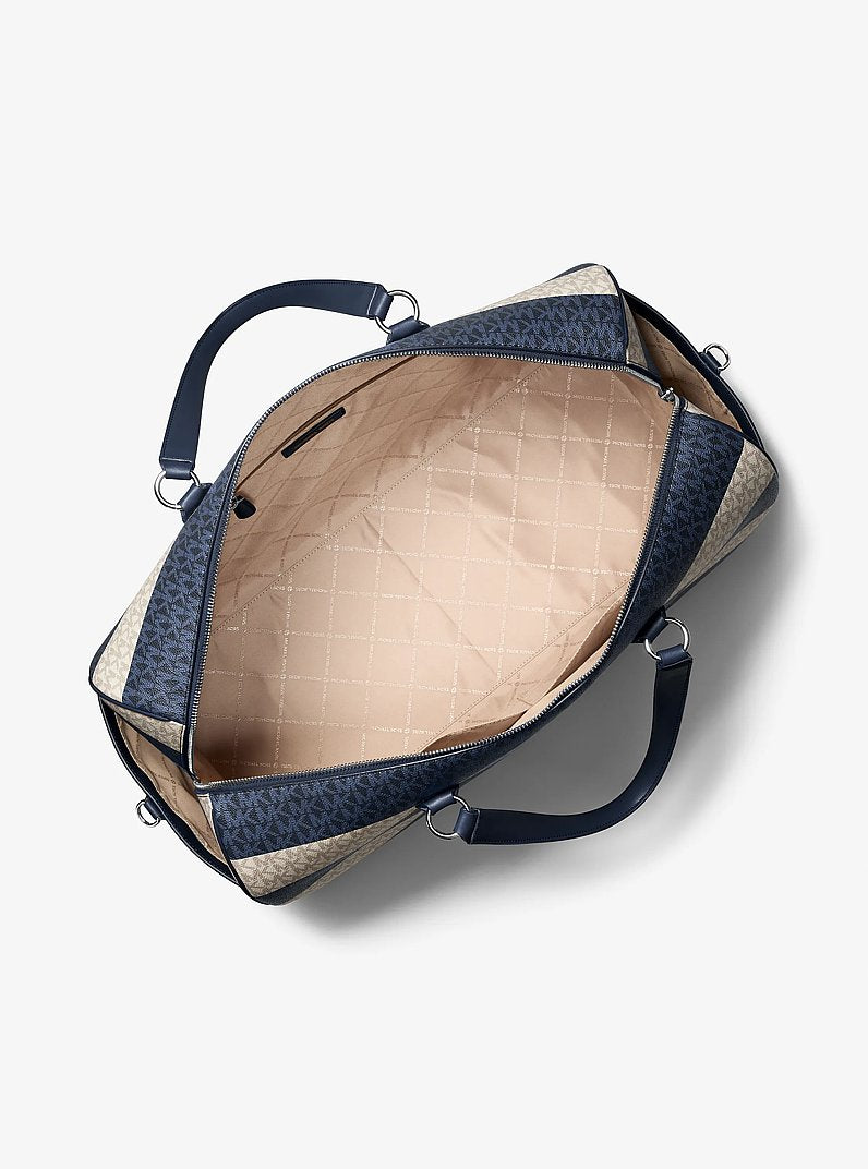 Michael Kors Grayson Extra-Large Striped Signature Logo Weekender Bag Navy
