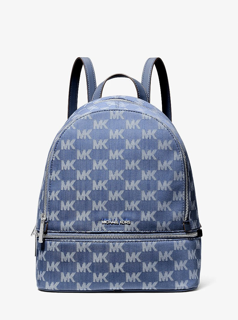Michael Kors Rhea Medium Logo Jacquard Denim Backpack Denim