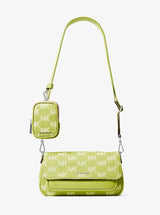 Michael Kors Jet Set Travel Small Logo Jacquard Denim Crossbody Bag With Pouch Lime