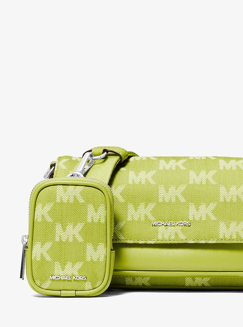 Michael Kors Jet Set Travel Small Logo Jacquard Denim Crossbody Bag With Pouch Lime