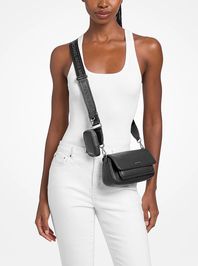Michael Kors Jet Set Travel Small Pebbled Leather Crossbody Bag With Pouch Black