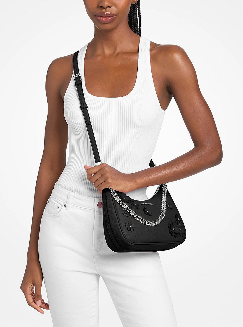Michael Kors Jet Set Travel Large Floral Embellished Convertible Crossbody Bag Black