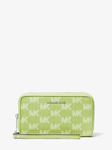 Michael Kors Jet Set Travel Large Logo Jacquard Denim Smartphone Wristlet Lime