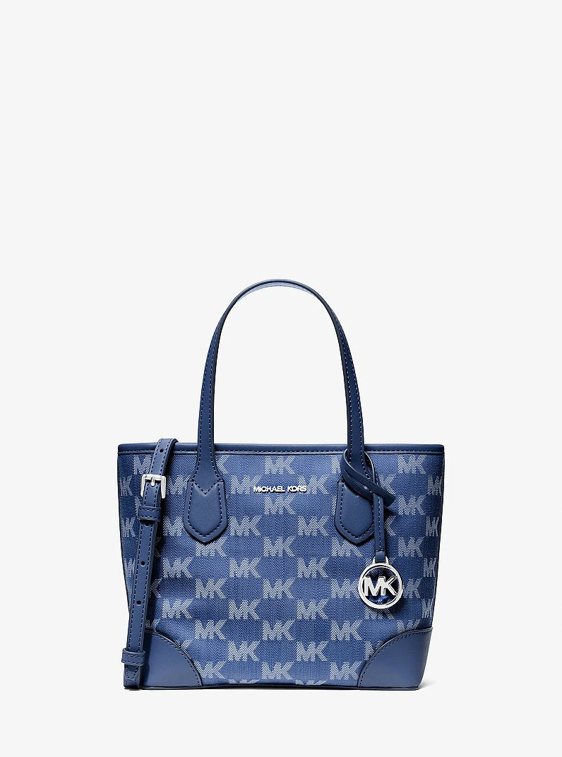 Michael Kors Eva Extra-Small Logo Jacquard Denim Convertible Tote Bag Denim