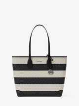 Michael Kors Eva Large Striped Signature Logo Tote Bag Black