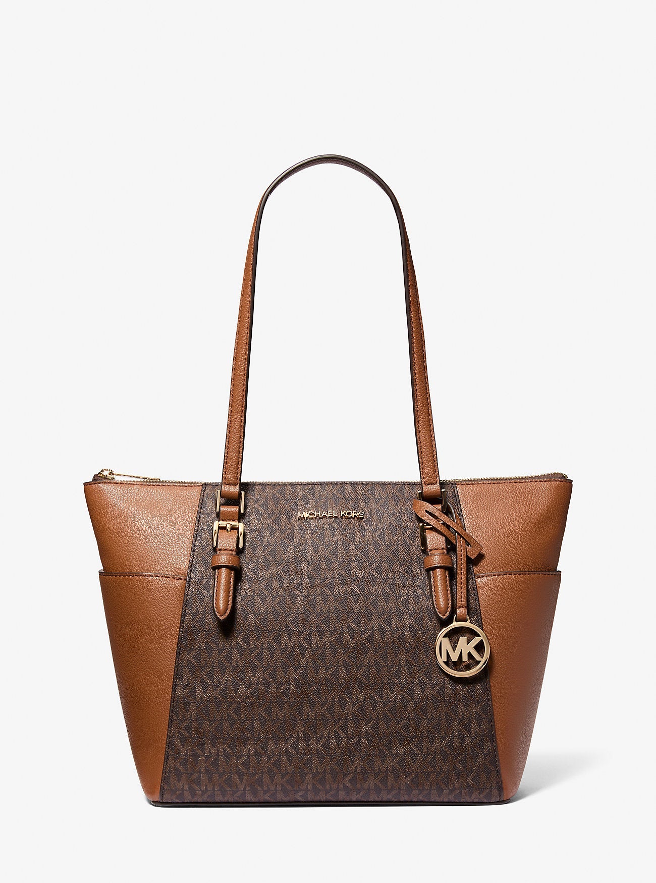 Charlotte Large Logo and Leather Top-Zip Tote Bag Brown Brown