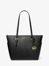 Michael Kors Charlotte Large Saffiano Leather Top-Zip Tote Bag Black