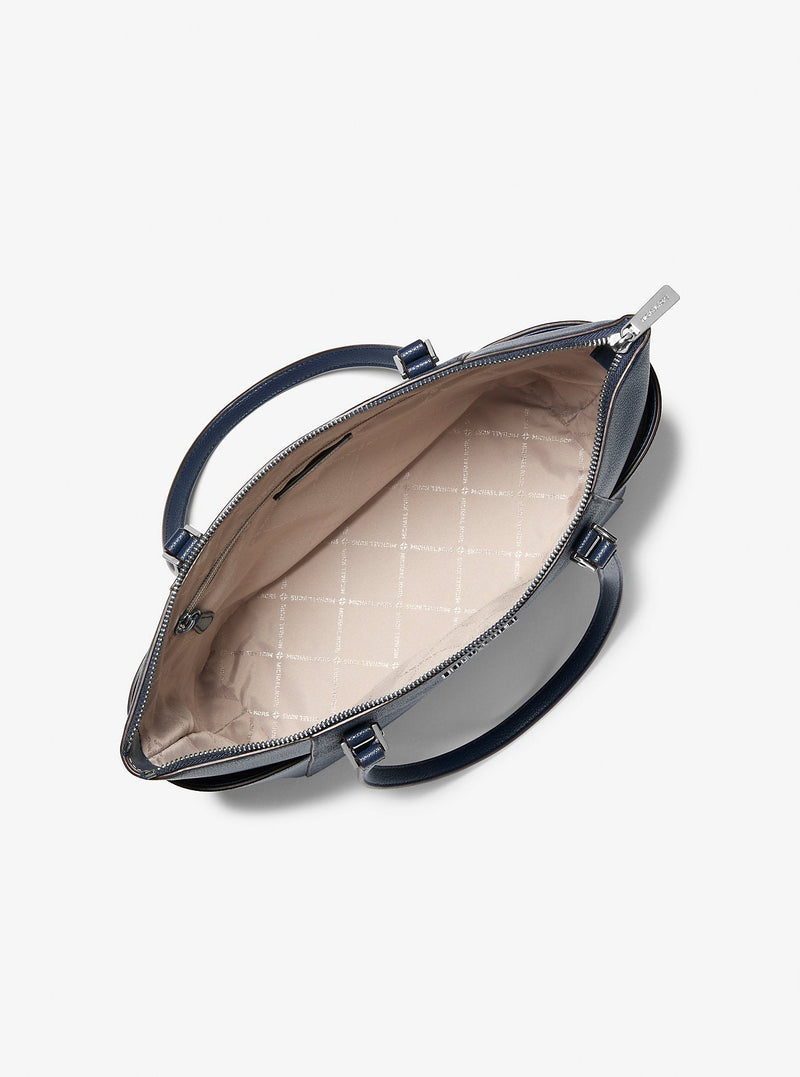 Charlotte Large Logo and Leather Top-Zip Tote Bag Admiral Admiral