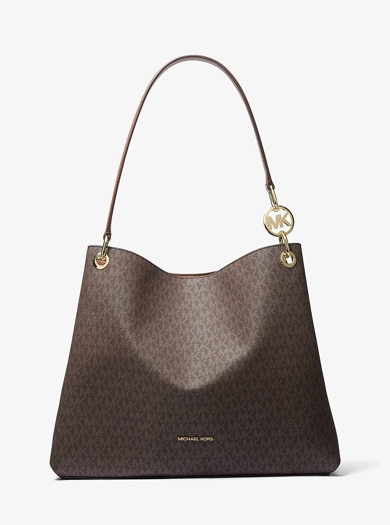 Michael Kors Christina Large Signature Logo Shoulder Bag Brown
