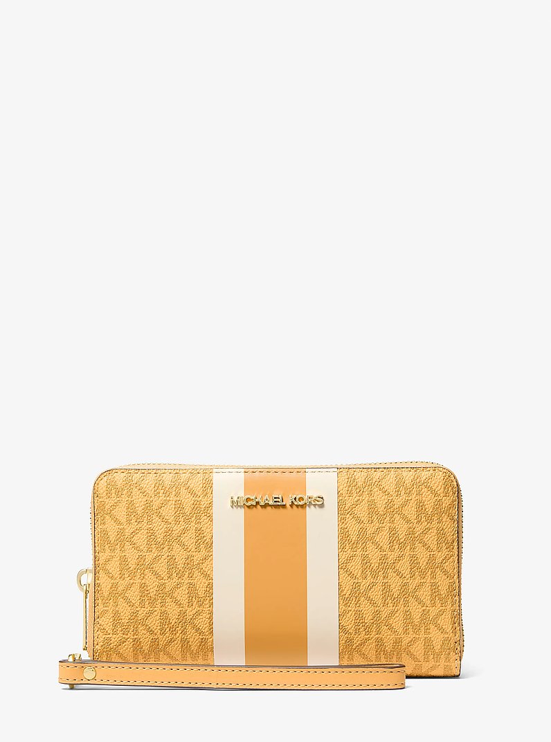 Michael Kors Jet Set Travel Large Striped Signature Logo Smartphone Wallet Honeywheat