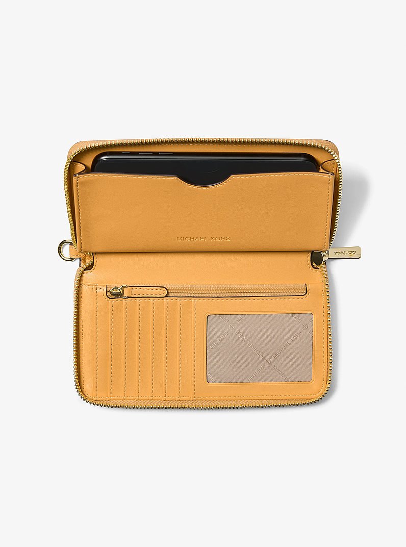 Michael Kors Jet Set Travel Large Striped Signature Logo Smartphone Wallet Honeywheat