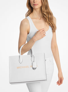 Mirella Medium Pebbled Leather Tote Bag Optic White Optic White