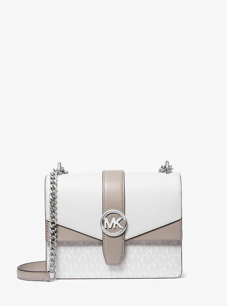Michael Kors Greenwich Small Color-Block Signature Logo Crossbody Bag Optic White