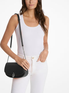 Mila Medium Leather Messenger Bag Black Black