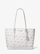 Michael Kors Jet Set Large Printed Signature Logo Tote Bag Optic White
