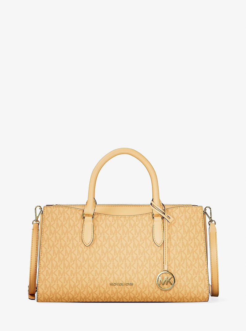 Michael Kors Arden Medium Signature Logo Top-Zip Satchel Honeywheat