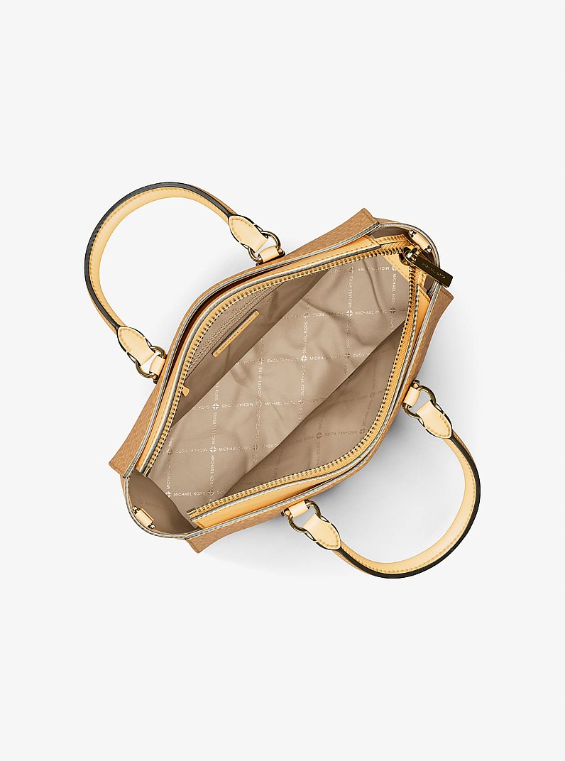 Michael Kors Arden Medium Signature Logo Top-Zip Satchel Honeywheat
