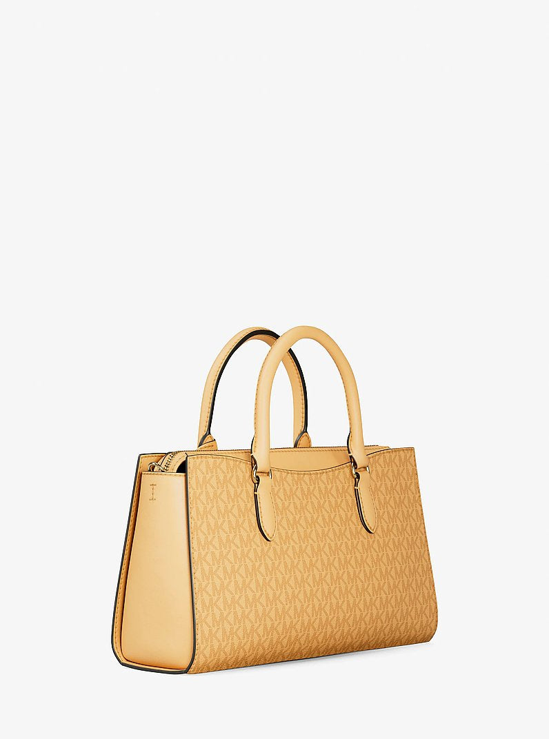 Michael Kors Arden Medium Signature Logo Top-Zip Satchel Honeywheat