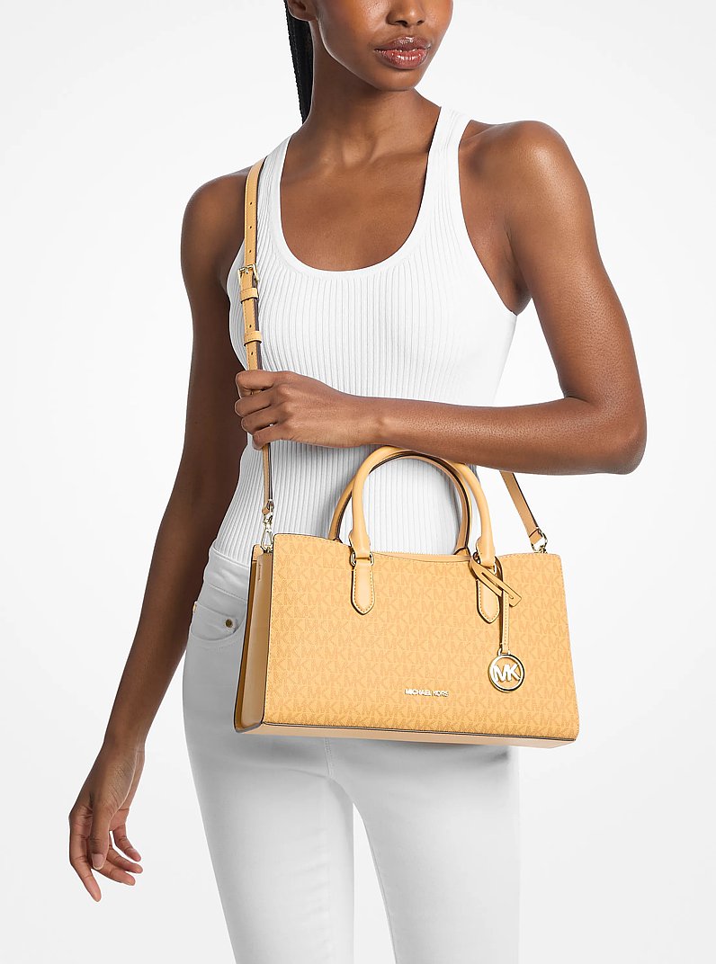 Michael Kors Arden Medium Signature Logo Top-Zip Satchel Honeywheat