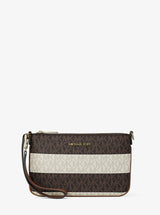 Michael Kors Jet Set Travel Small Striped Signature Logo Convertible Wristlet Vanilla-Luggage