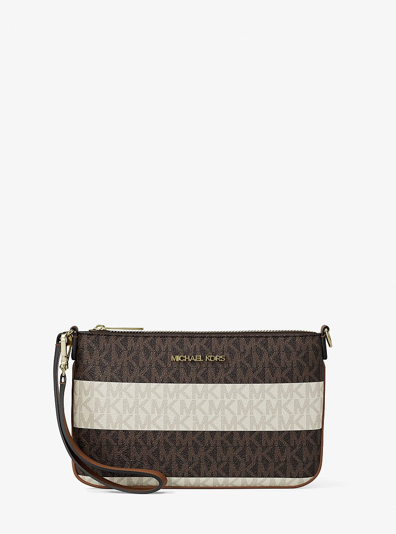 Michael Kors Jet Set Travel Small Striped Signature Logo Convertible Wristlet Vanilla-Luggage